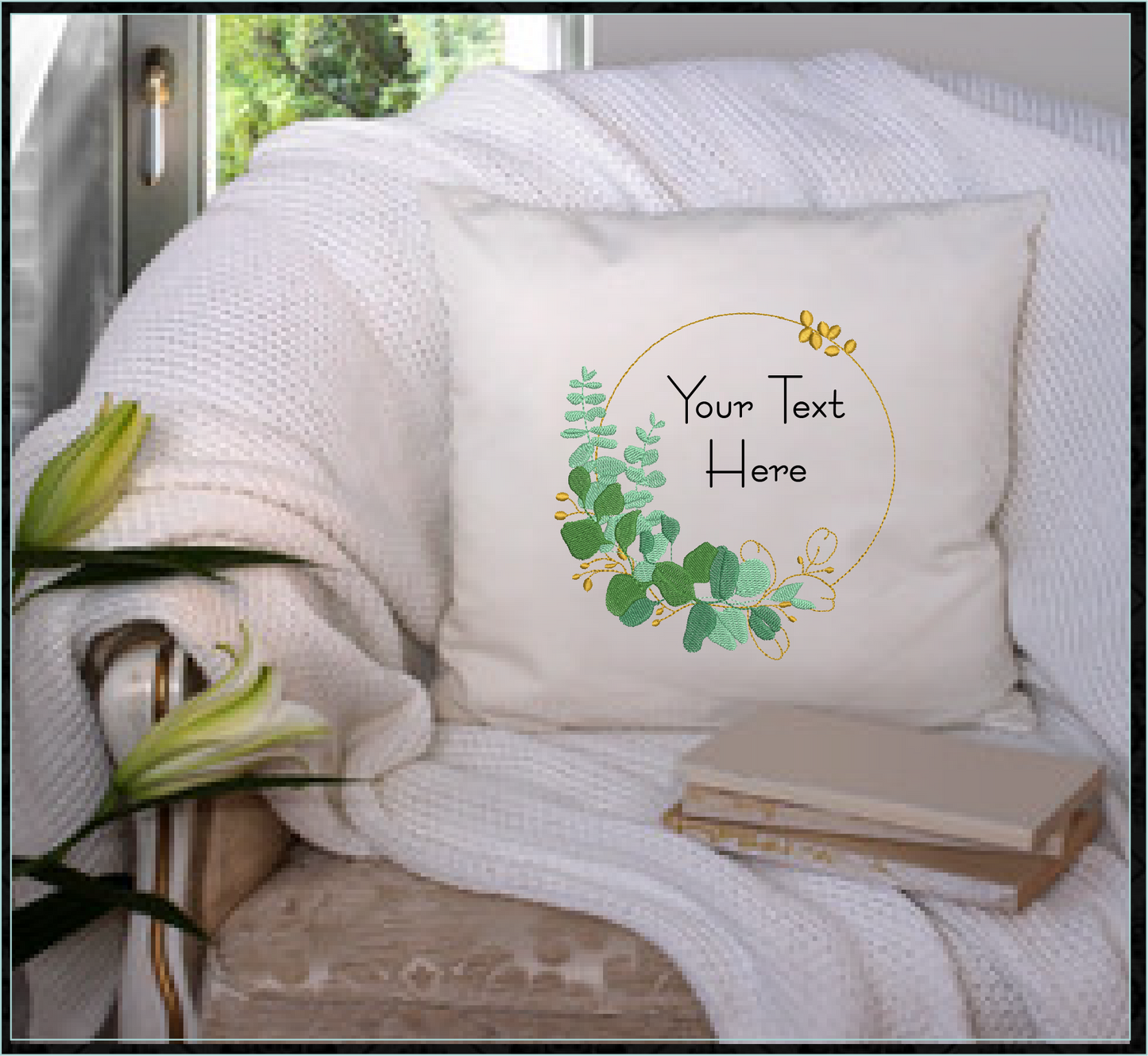 Eucalyptus Frame Machine Embroidery Design | Botanical Wreath Frame for Monograms and Text | Home & Garden Decor Element | 4 Sizes (0855)