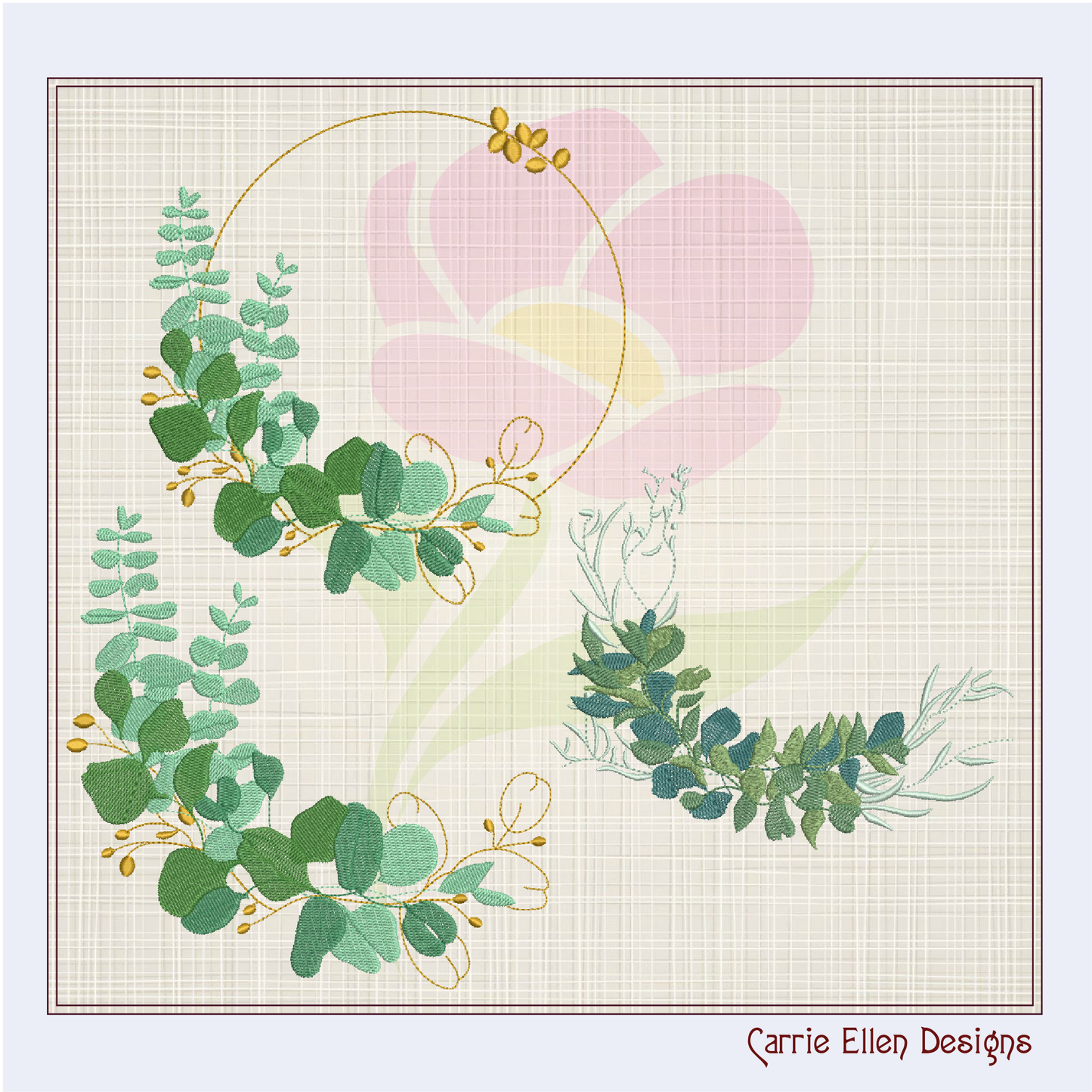 Eucalyptus Frame Machine Embroidery Design Bundle | Botanical Wreath Frames for Monograms and Text | Home & Garden Decor | 3 Designs, 4 Sizes Each (0856)