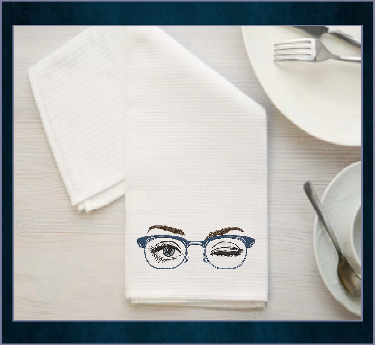 Eyeglasses Machine Embroidery Design – Winking Beautiful Eyes with Glasses Pattern, 6 Sizes (0547)