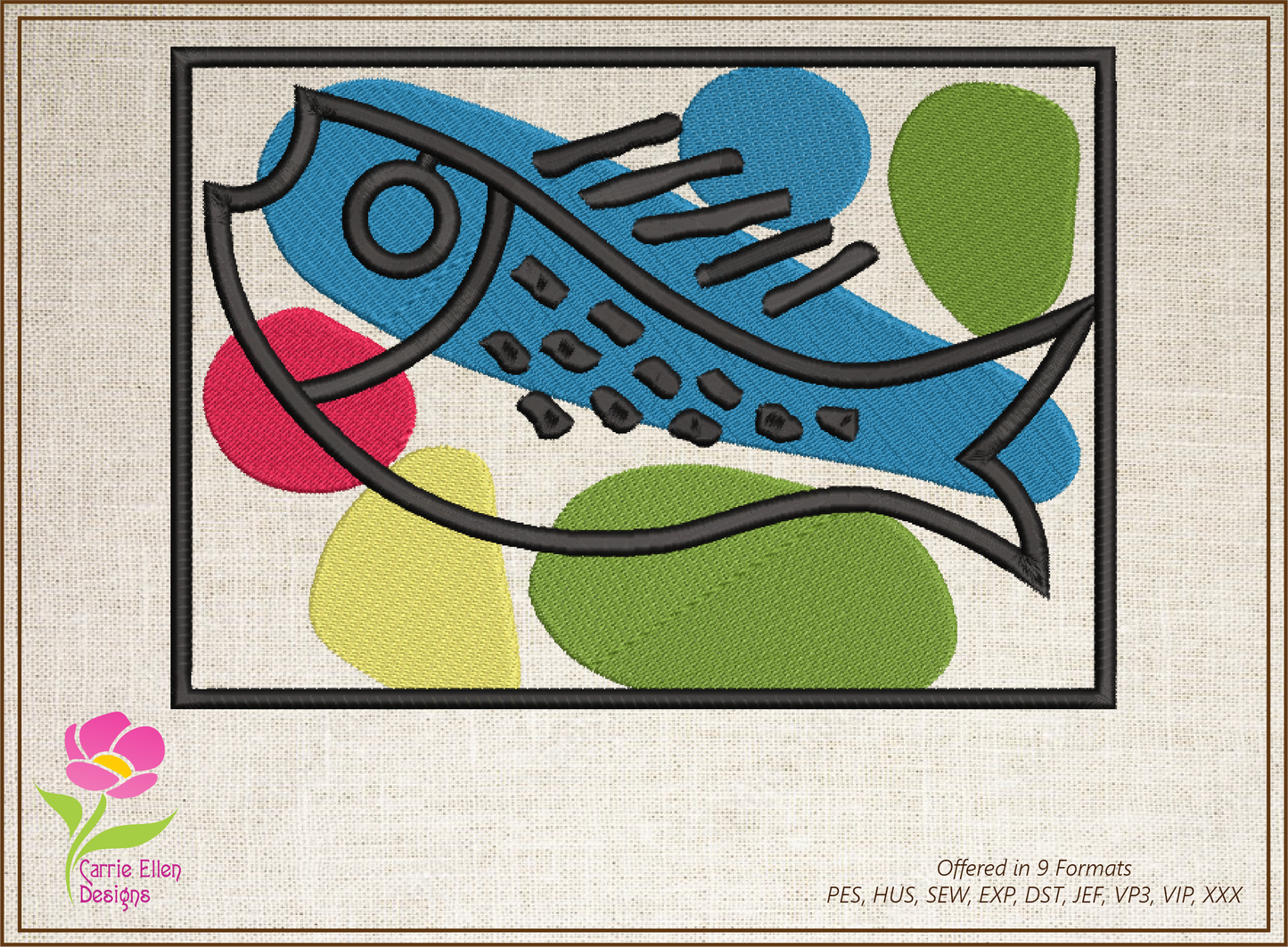 Fish Machine Embroidery Art – Mid-Century Inspired Marine Embroidery Design – Ocean Fish Pattern – 8 Sizes (0175)