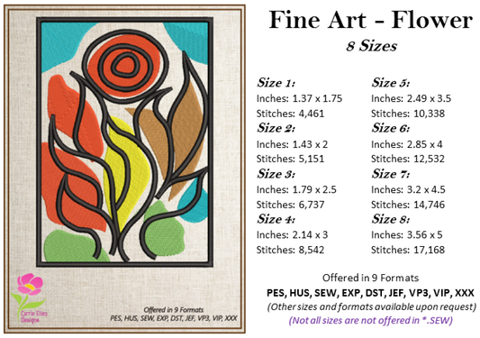 Flower Machine Embroidery Design – Fine Art Inspired Floral Embroidery Pattern – 8 Sizes (0176)