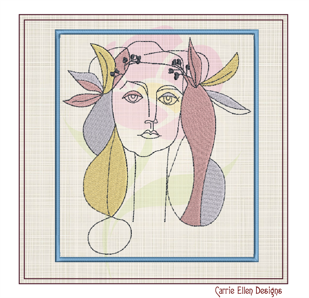 Woman Face Machine Embroidery Design – Fine Art Minimalist Portrait, Multicolor Line Art Style, 8 Sizes (0480)