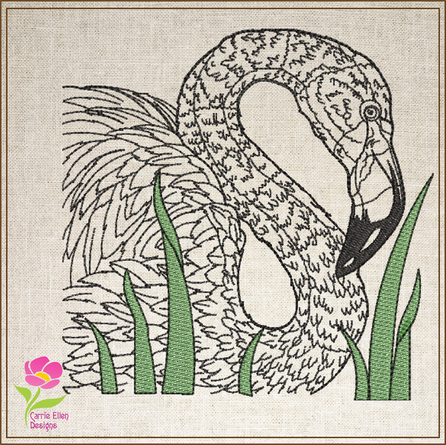 Flamingo Machine Embroidery Design, Pink Flamingo Sketch, Tropical Bird Line Art Embroidery, 6 Sizes (0499)