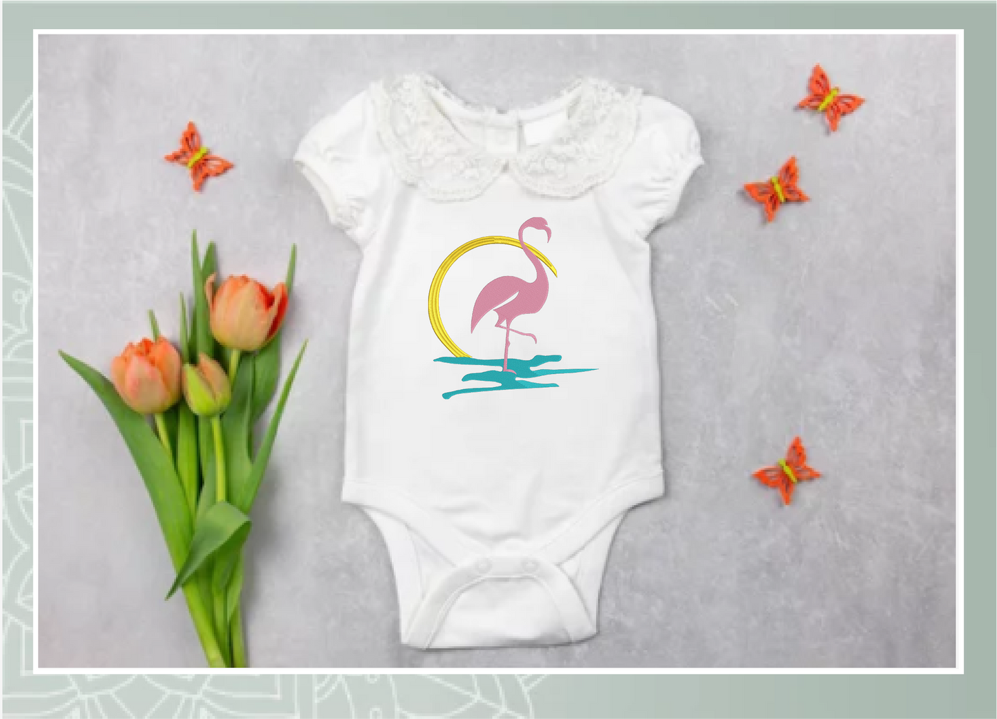 Flamingo Machine Embroidery Design – Pink Bird at Sunrise Embroidery Pattern, 10 Sizes (0608)