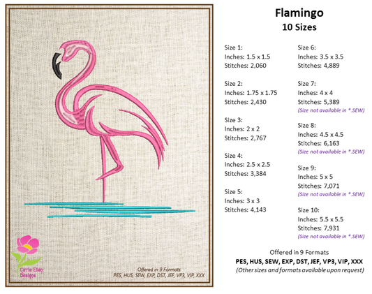 Flamingo Machine Embroidery Design. Machine Embroidery Pattern. Bird Embroidery Design, 10 Sizes (0307)
