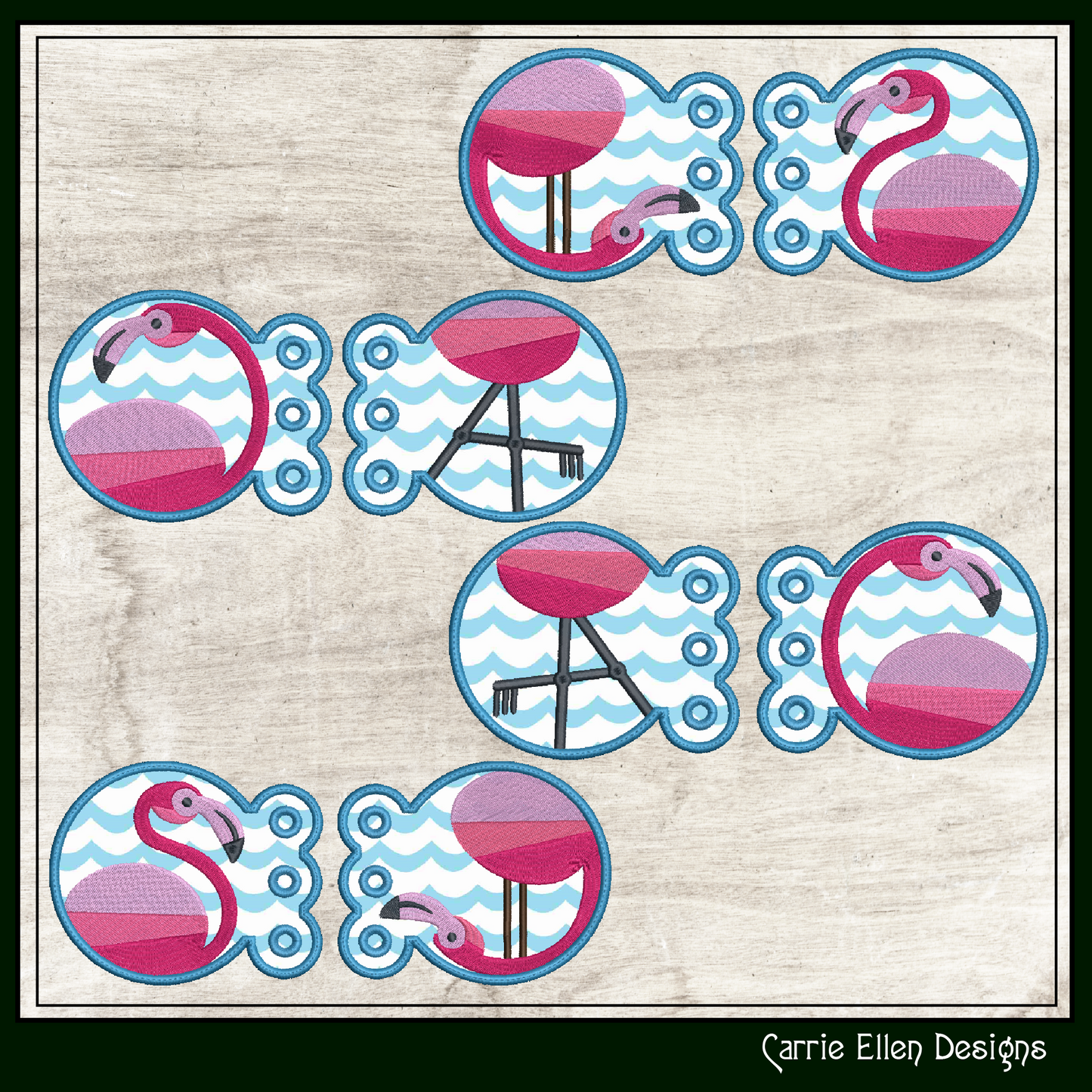 Flamingo ITH Shoe Wing Embroidery Design – Whimsical Pink Bird Charms for Shoes – 4x4 Hoop (2140)