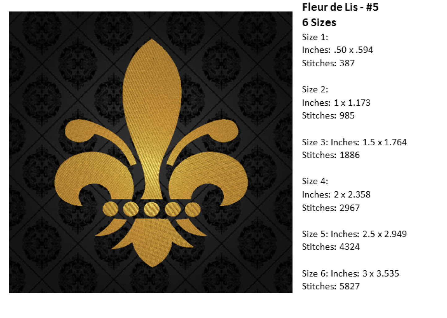 Fleur de Lis Machine Embroidery Design Bundle – Mardi Gras Design Elements – 8 Designs, 6 Sizes Each (0173)
