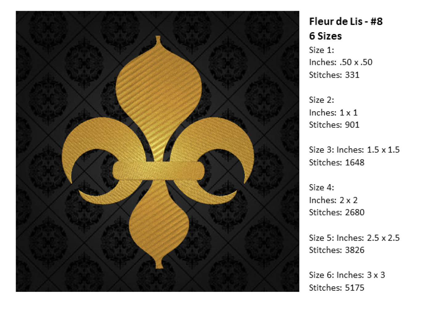Fleur de Lis Machine Embroidery Design Bundle – Mardi Gras Design Elements – 8 Designs, 6 Sizes Each (0173)