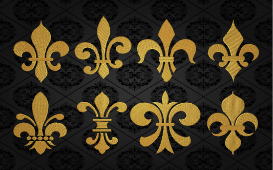 Fleur de Lis Machine Embroidery Design Bundle – Mardi Gras Design Elements – 8 Designs, 6 Sizes Each (0173)