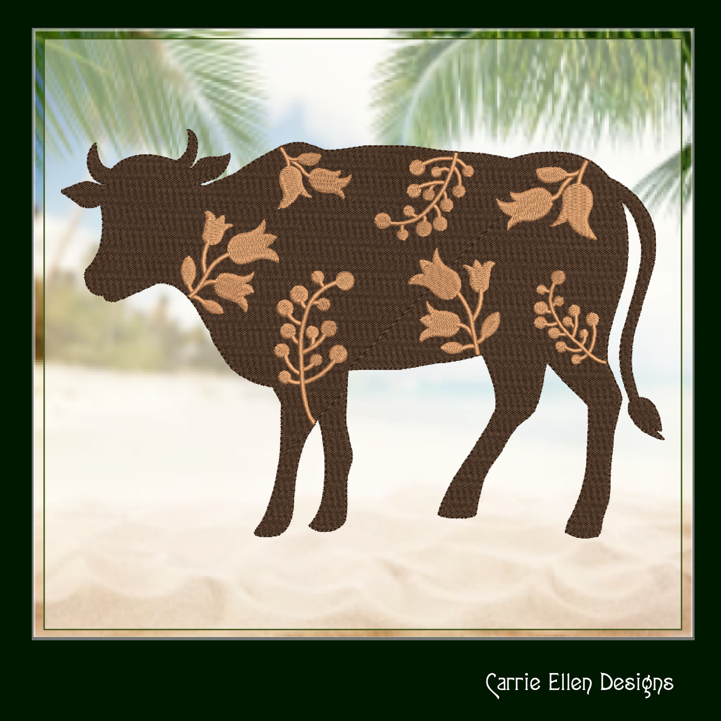 Floral Cow Machine Embroidery Design – Wildflower Farm Animal Silhouette – 6 Sizes (1625)