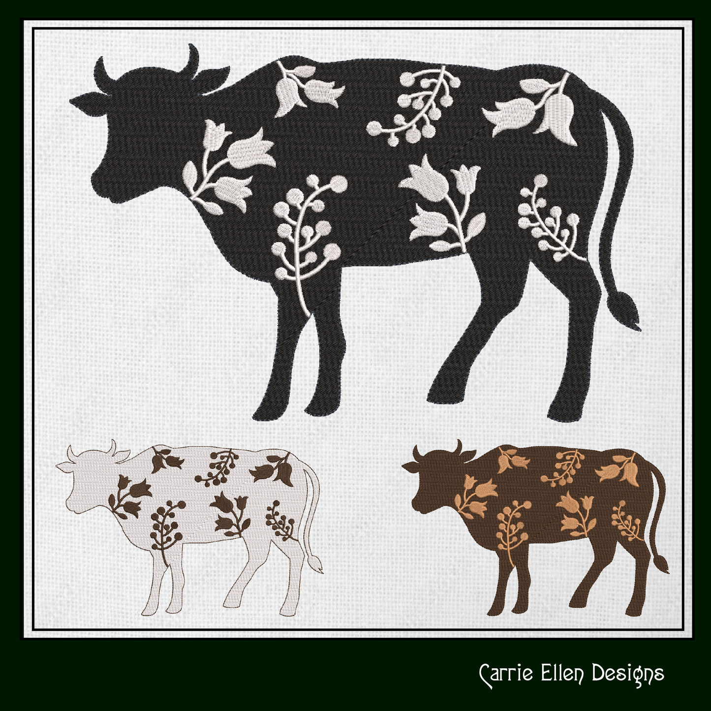 Floral Cow Machine Embroidery Design – Wildflower Farm Animal Silhouette – 6 Sizes (1625)