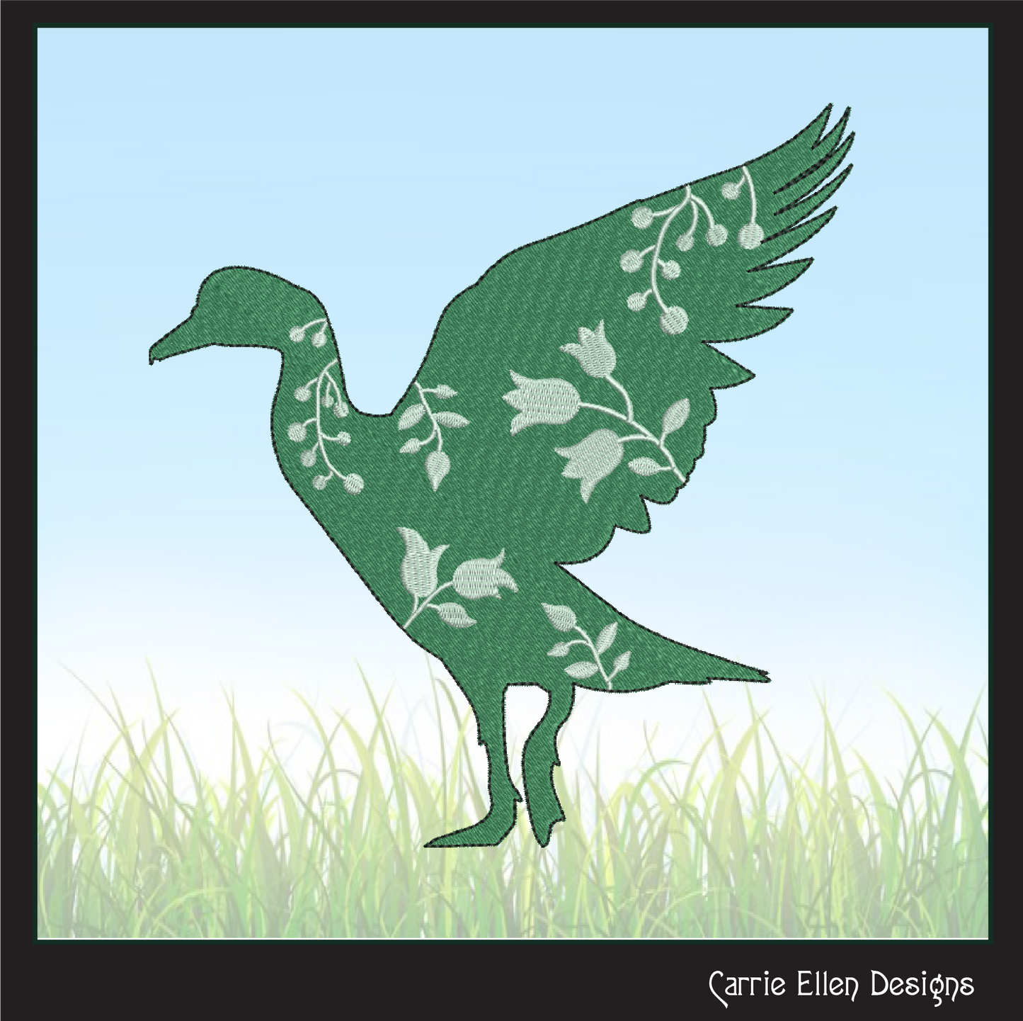Floral Goose Machine Embroidery Design – Farm Animal Silhouette with Wildflowers – 6 Sizes (1634)