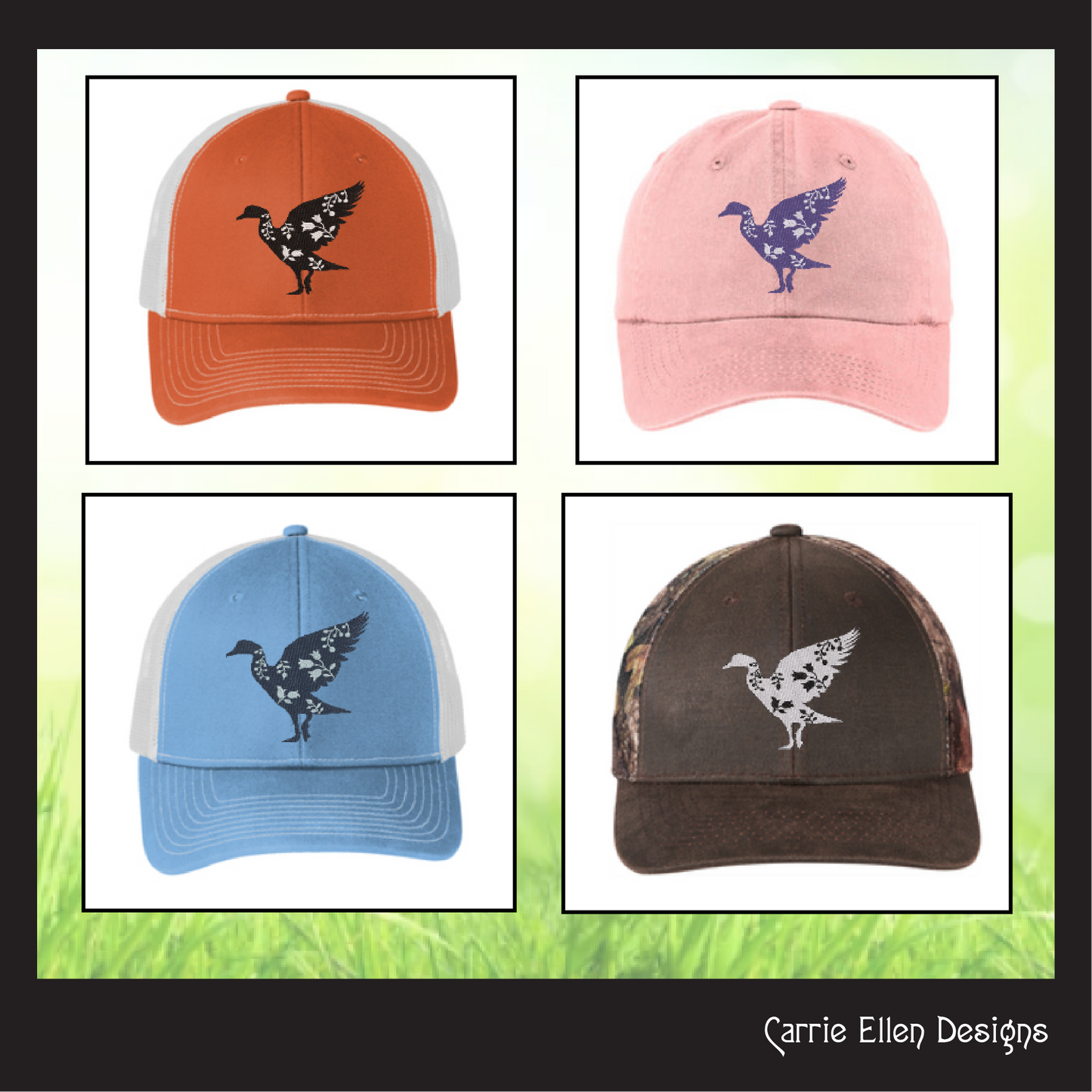Floral Goose Machine Embroidery Design – Farm Animal Silhouette with Wildflowers – 6 Sizes (1634)