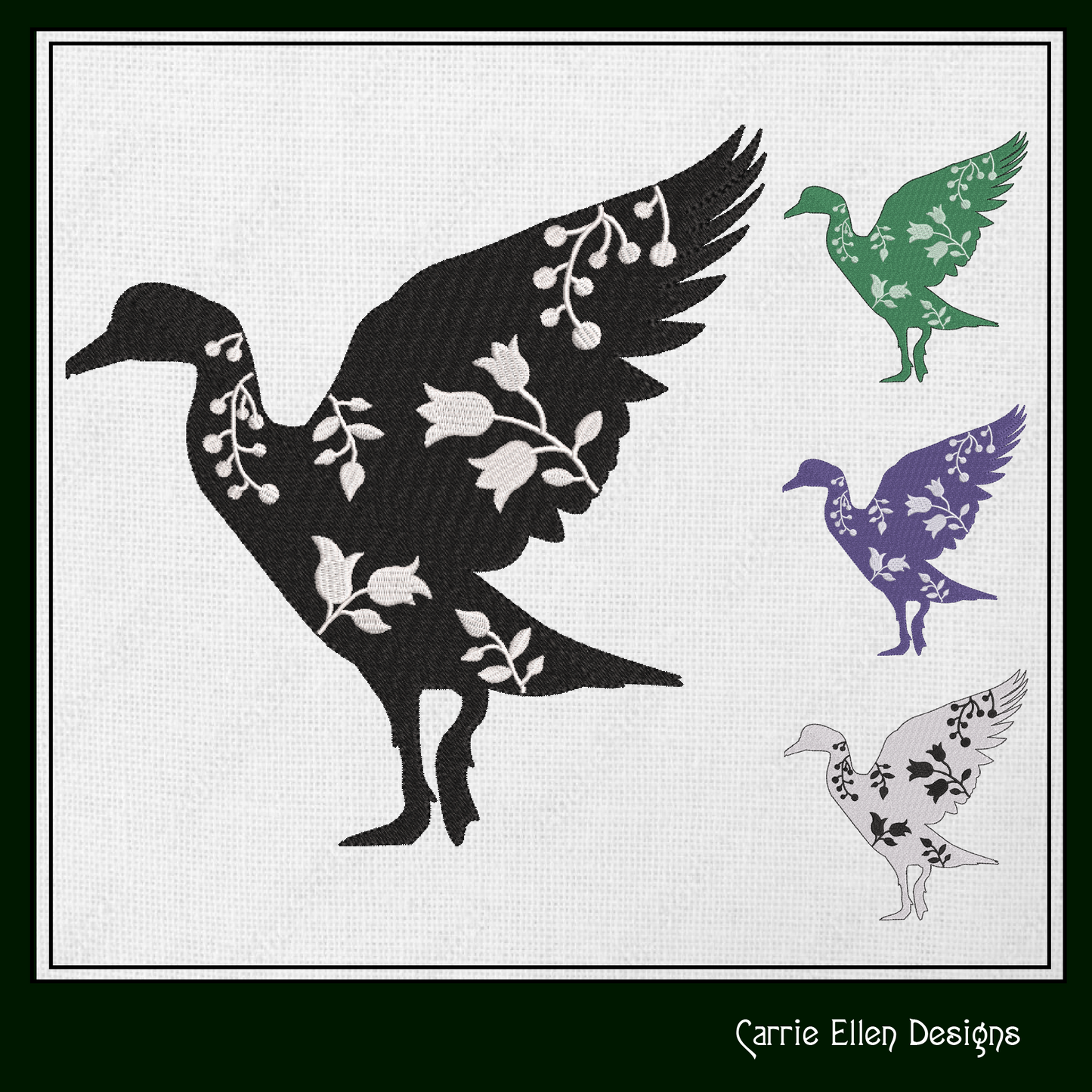 Floral Goose Machine Embroidery Design – Farm Animal Silhouette with Wildflowers – 6 Sizes (1634)