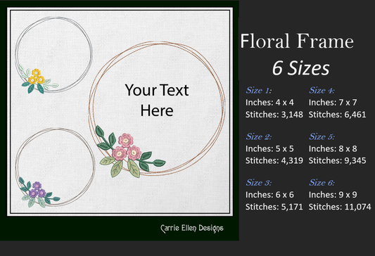Floral Frame Machine Embroidery Design Bundle – Elegant Frames for Monograms & Text – Home and Garden Decor – 6 Sizes (1535)