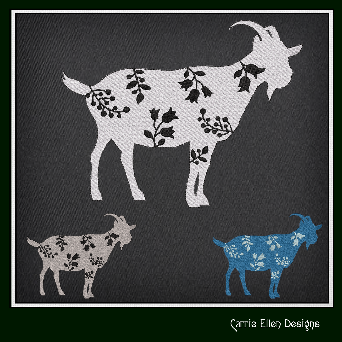 Floral Goat Machine Embroidery Design – Farm Animal with Wildflower Silhouette – 6 Sizes (1632)