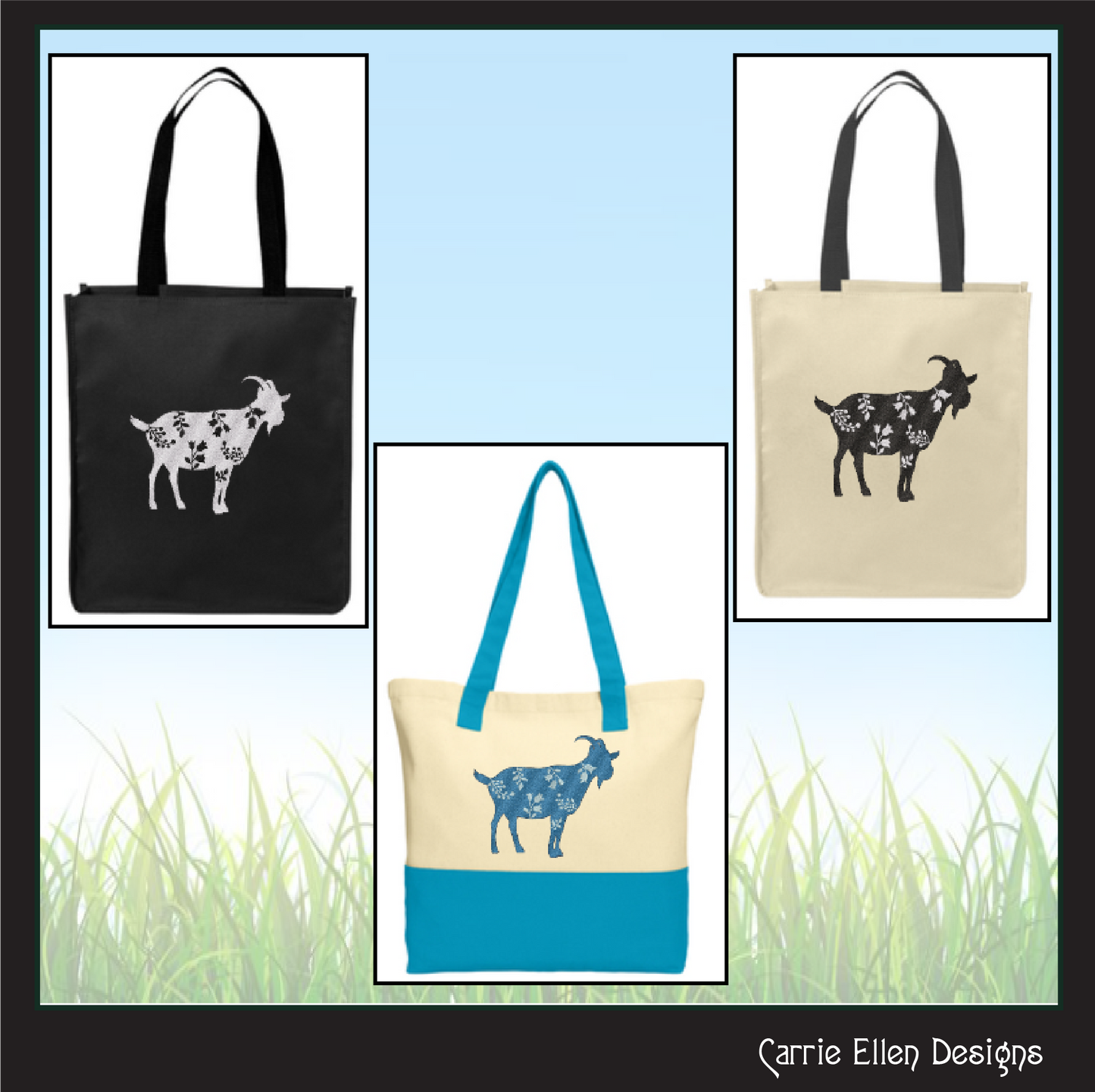 Floral Goat Machine Embroidery Design – Farm Animal with Wildflower Silhouette – 6 Sizes (1632)