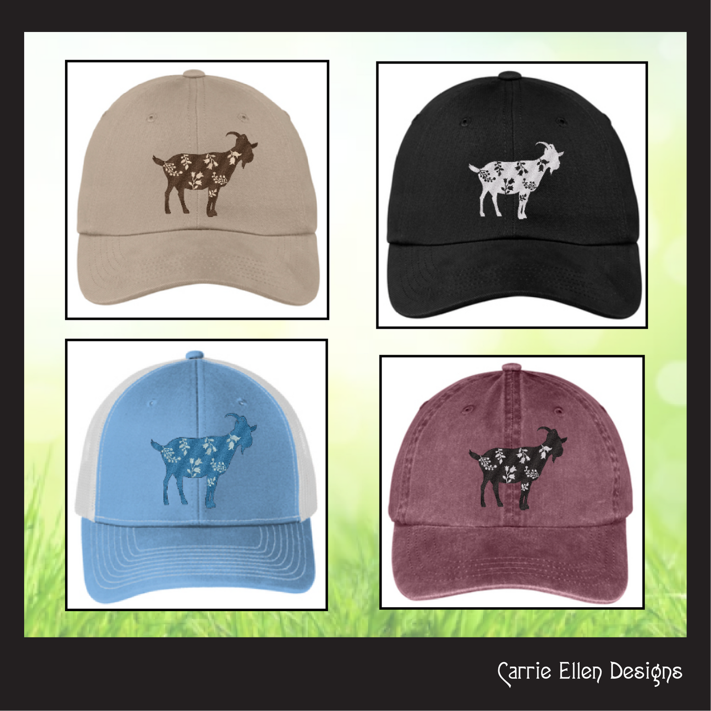 Floral Goat Machine Embroidery Design – Farm Animal with Wildflower Silhouette – 6 Sizes (1632)