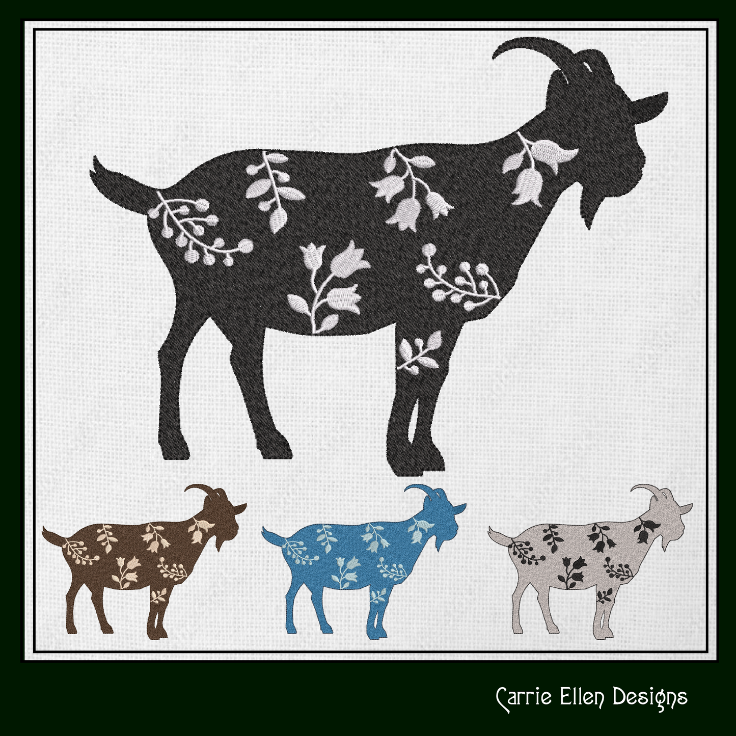 Floral Goat Machine Embroidery Design – Farm Animal with Wildflower Silhouette – 6 Sizes (1632)