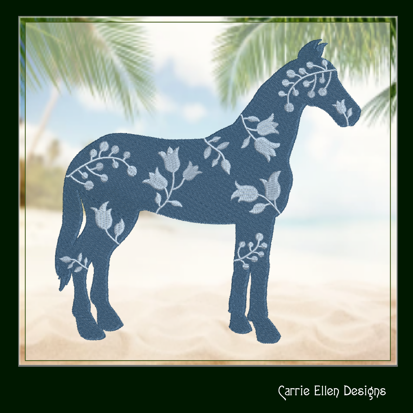 Floral Horse Machine Embroidery Design – Farm Animal Silhouette with Flowers, Wildflower Pony, 3 Sizes (1642)
