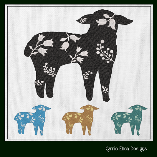 Floral Lamb Machine Embroidery Design – Farm Animal Silhouette with Flowers, Wildflower Livestock Silhouette, 6 Sizes (1645)