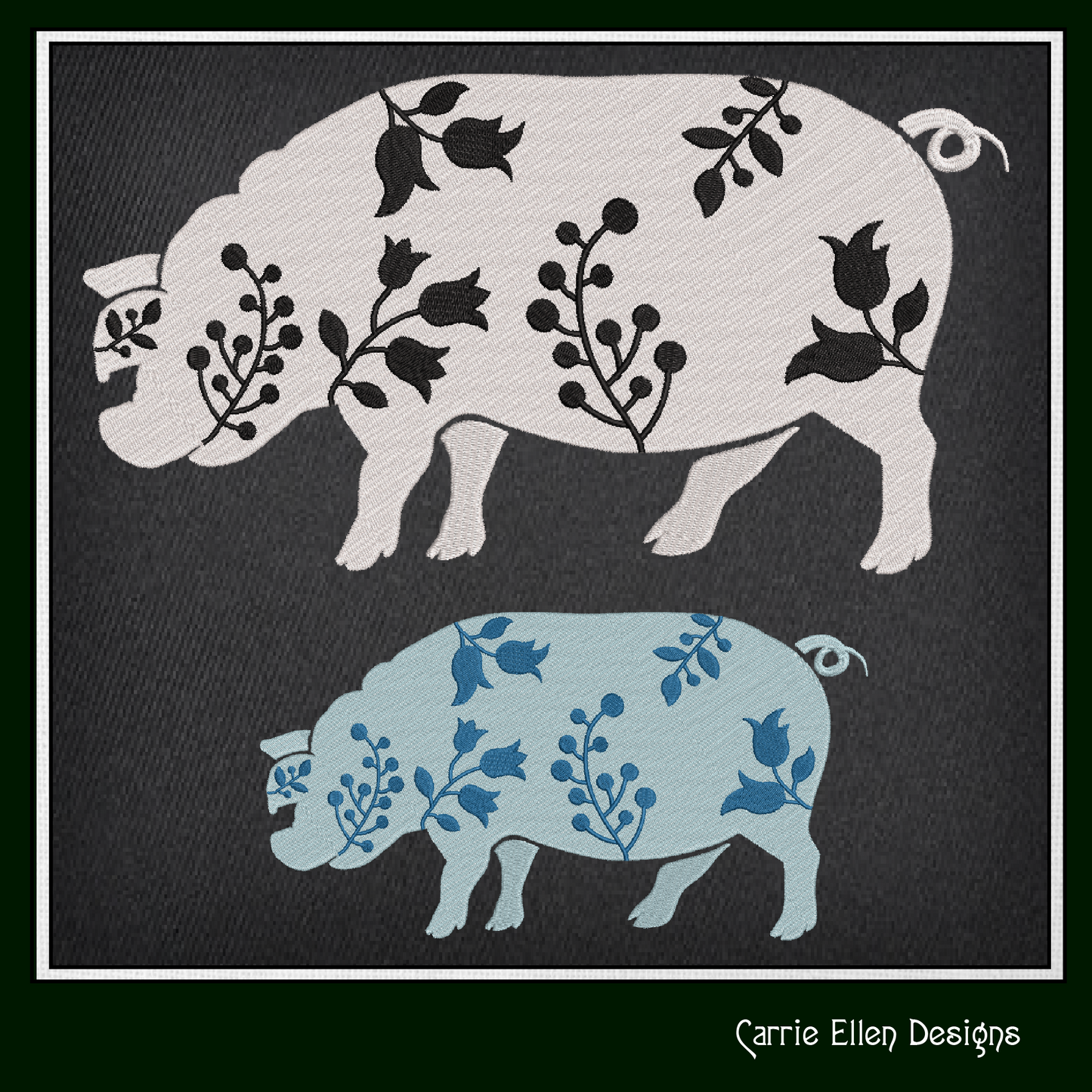 Floral Pig Machine Embroidery Design – Grazing Farm Animal with Wildflower Silhouette – 6 Sizes (1637)