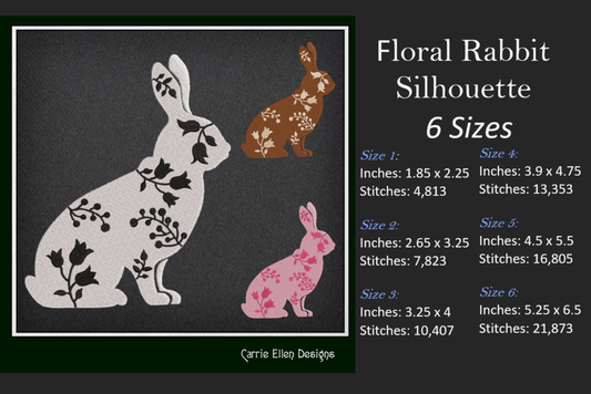Floral Rabbit Machine Embroidery Design – Sitting Bunny Farm Animal Silhouette with Flowers, Wildflower Livestock Silhouette, 6 Sizes (1672)
