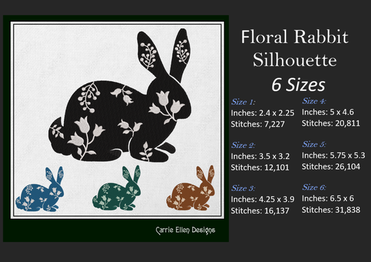Floral Rabbit Machine Embroidery Design – Sitting Bunny Farm Animal Silhouette with Flowers, Wildflower Livestock Silhouette, 6 Sizes (1674)