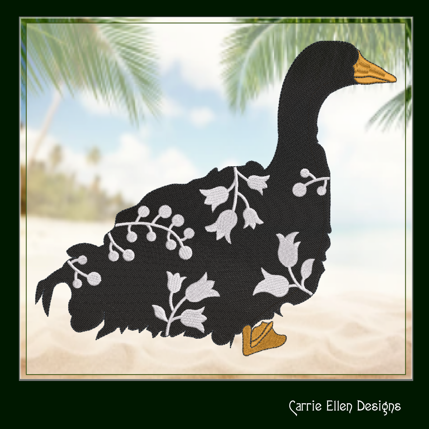Sebastopol Goose Machine Embroidery Design – Floral Goose Silhouette with Wildflowers – 6 Sizes (1616)