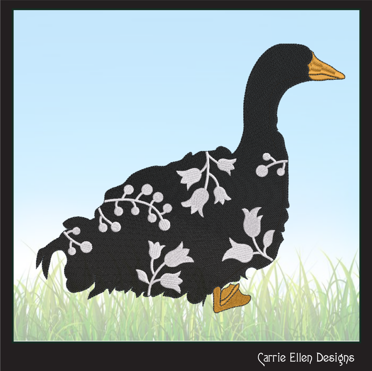 Sebastopol Goose Machine Embroidery Design – Floral Goose Silhouette with Wildflowers – 6 Sizes (1616)