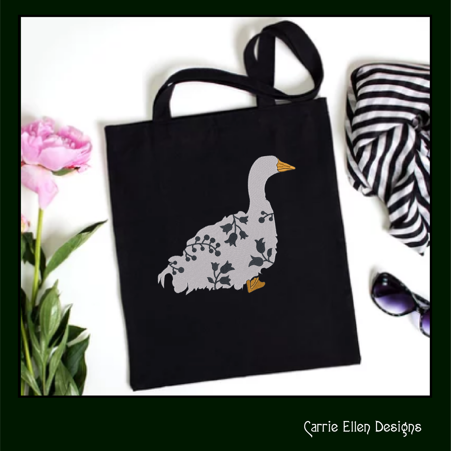 Sebastopol Goose Machine Embroidery Design – Floral Goose Silhouette with Wildflowers – 6 Sizes (1616)