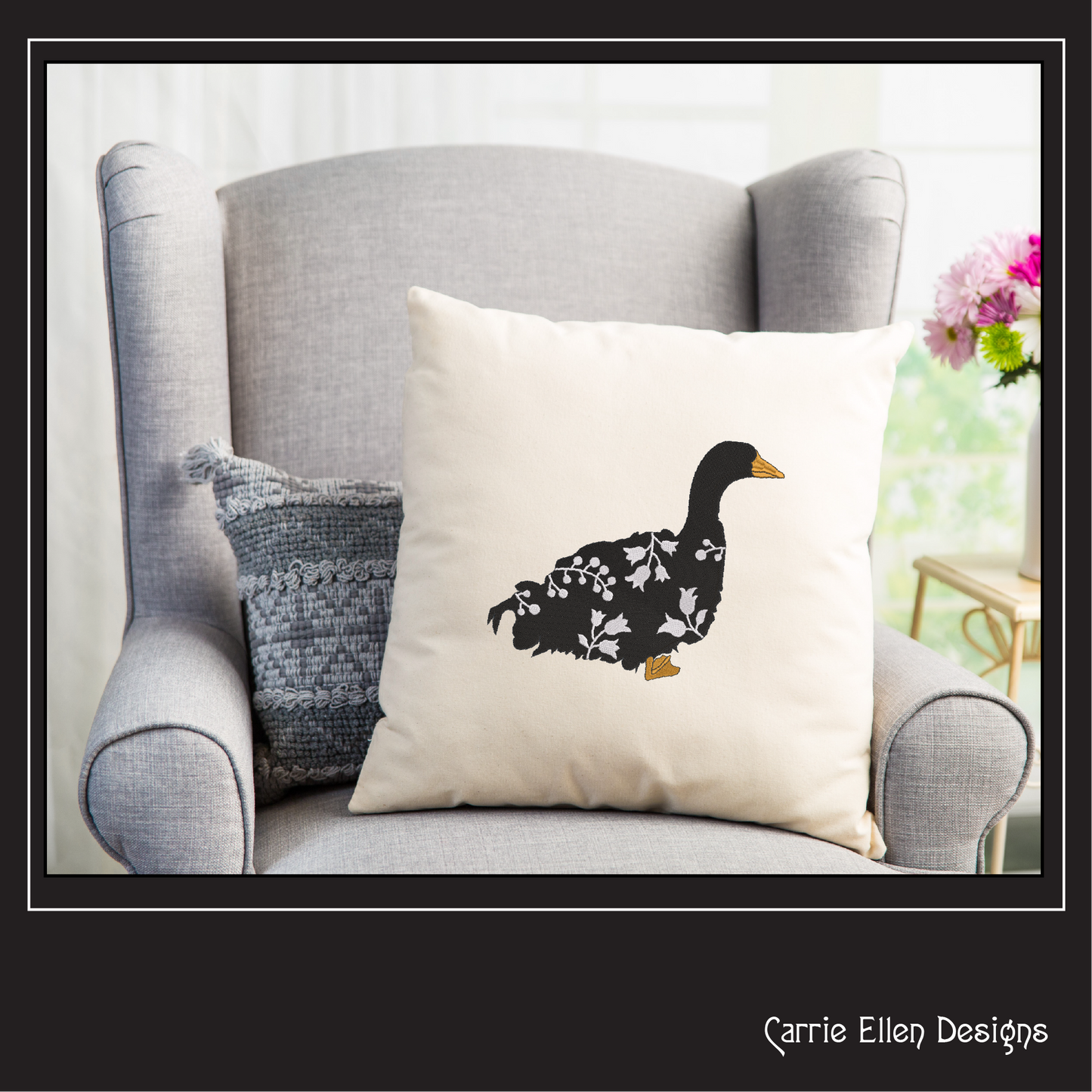 Sebastopol Goose Machine Embroidery Design – Floral Goose Silhouette with Wildflowers – 6 Sizes (1616)