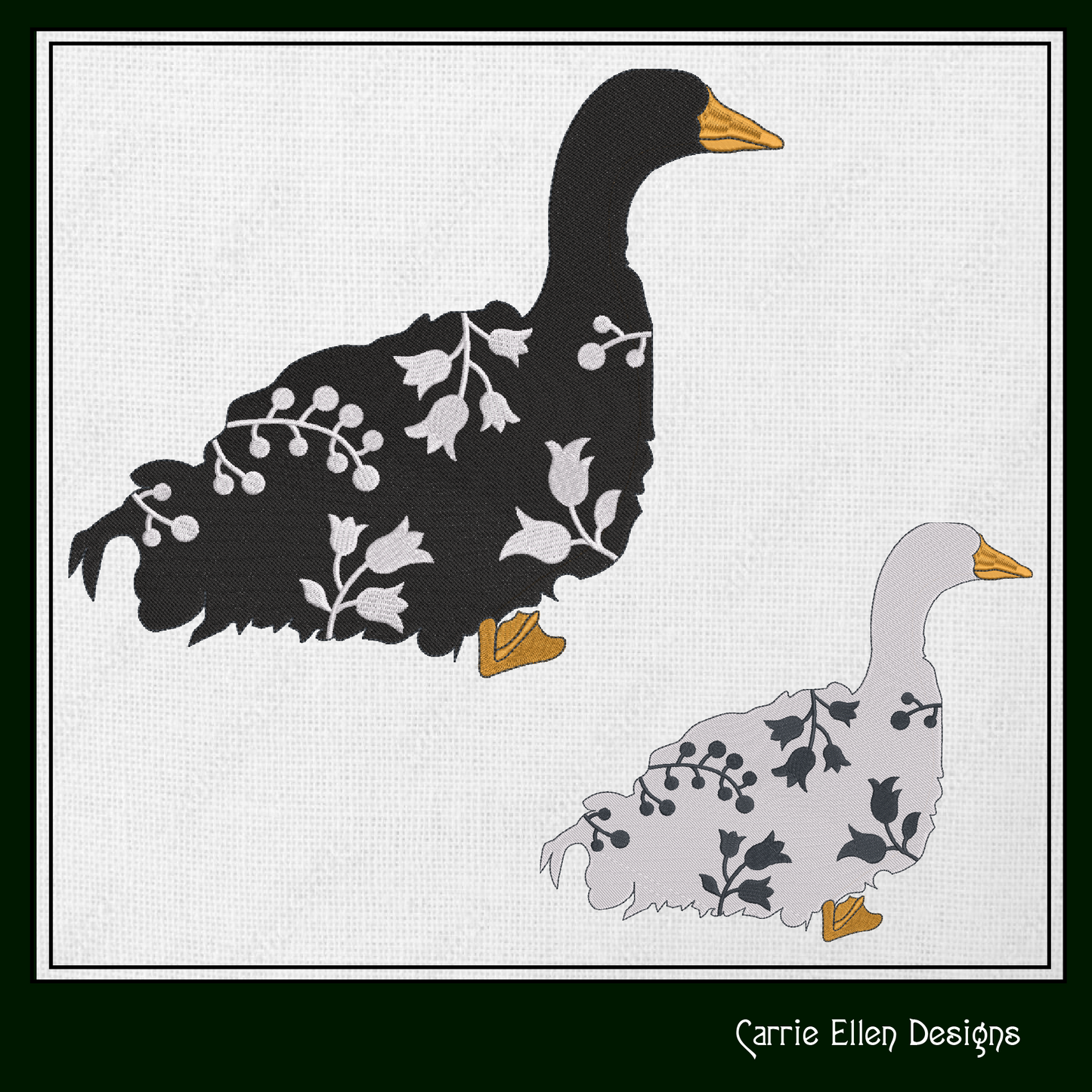 Sebastopol Goose Machine Embroidery Design – Floral Goose Silhouette with Wildflowers – 6 Sizes (1616)