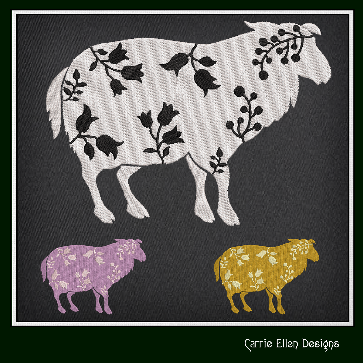 Floral Sheep Machine Embroidery Design – Livestock Farm Animal Silhouette with Flowers, 6 Sizes (1676)