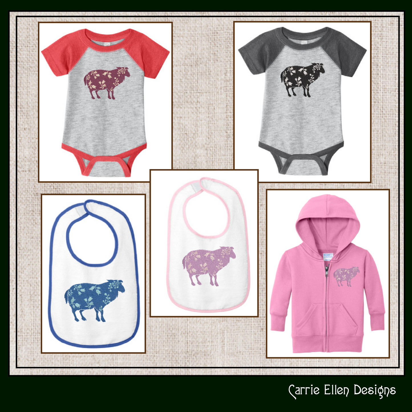 Floral Sheep Machine Embroidery Design – Livestock Farm Animal Silhouette with Flowers, 6 Sizes (1676)