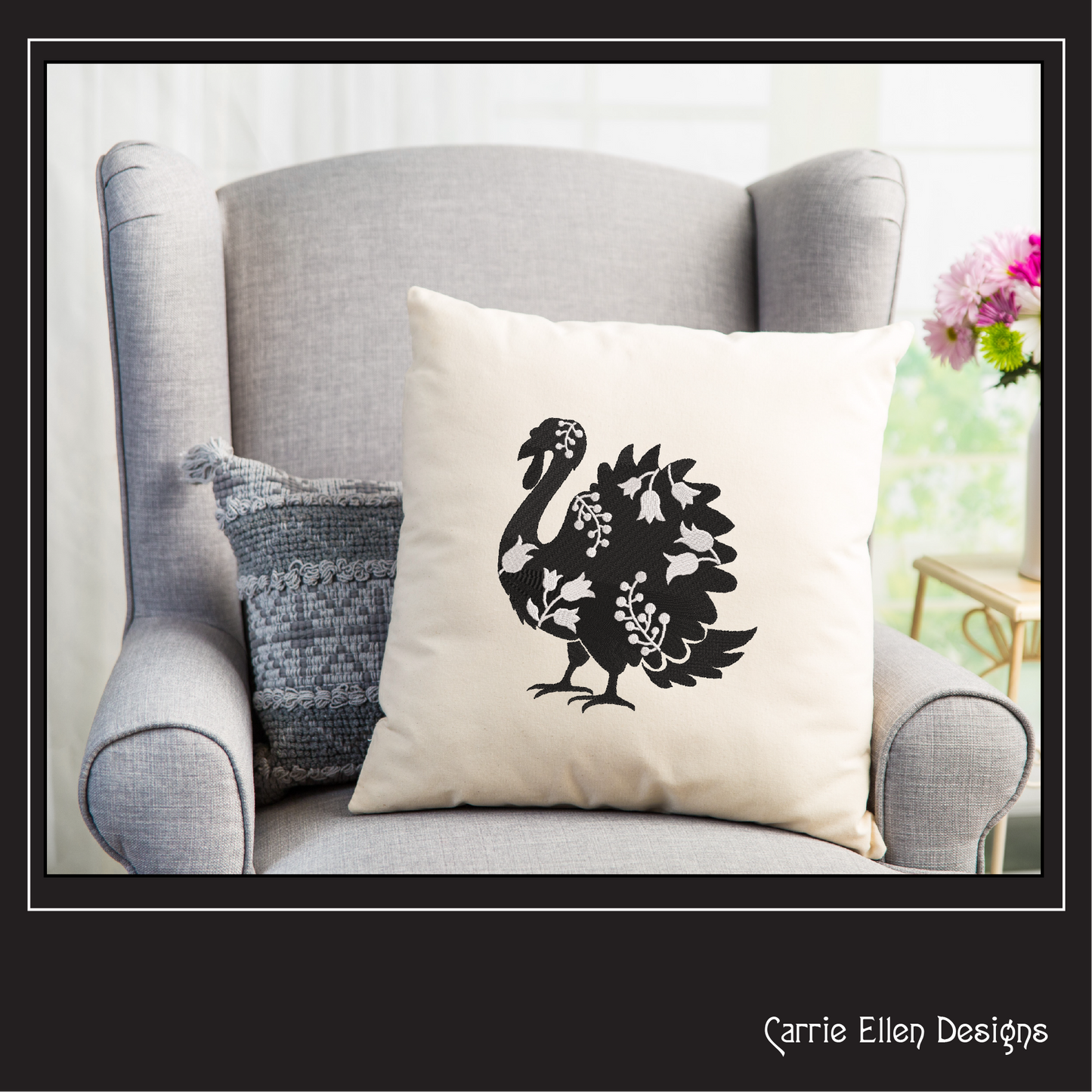 Floral Turkey Machine Embroidery Design – Wildflower Bird Silhouette – 6 Sizes (1618)