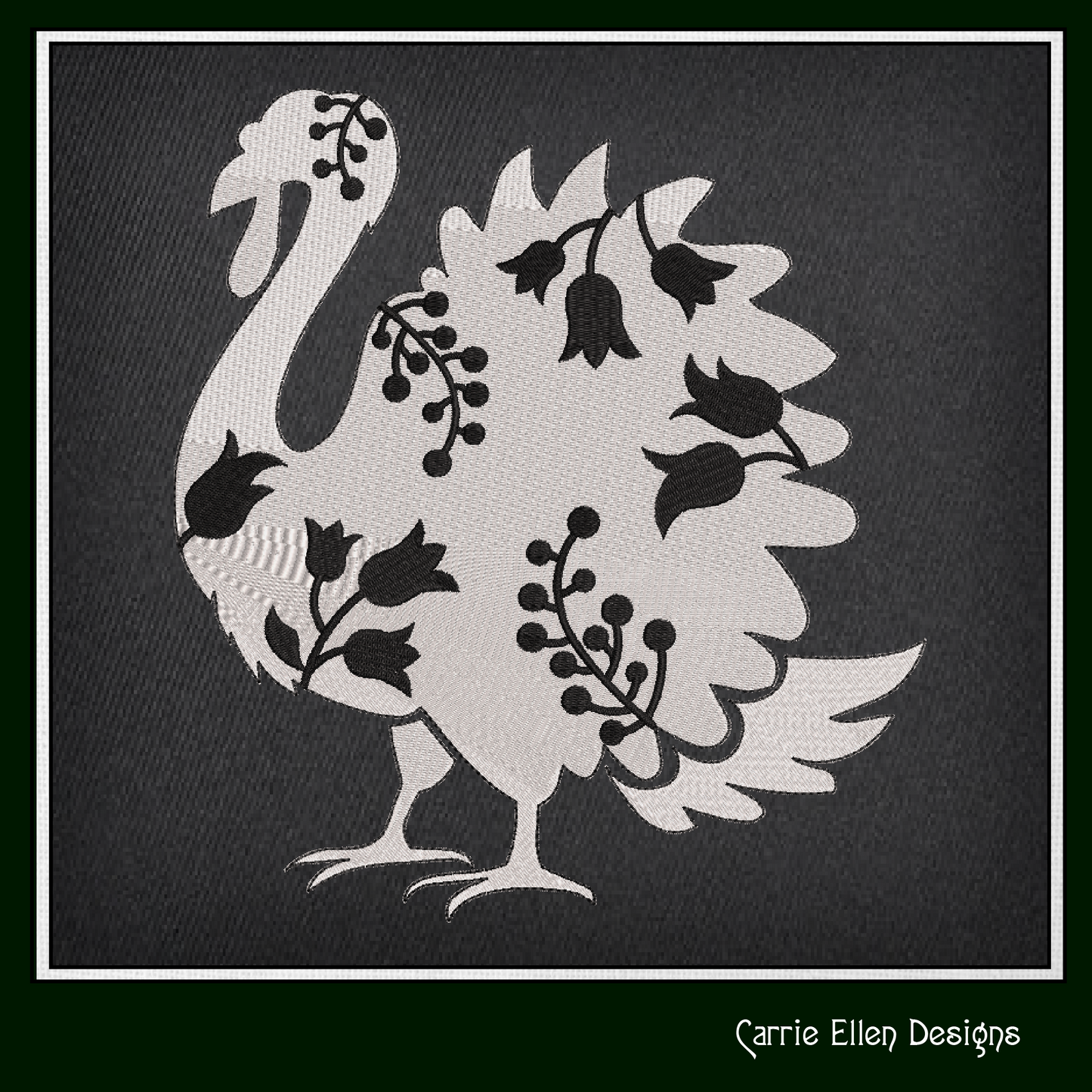 Floral Turkey Machine Embroidery Design – Wildflower Bird Silhouette – 6 Sizes (1618)