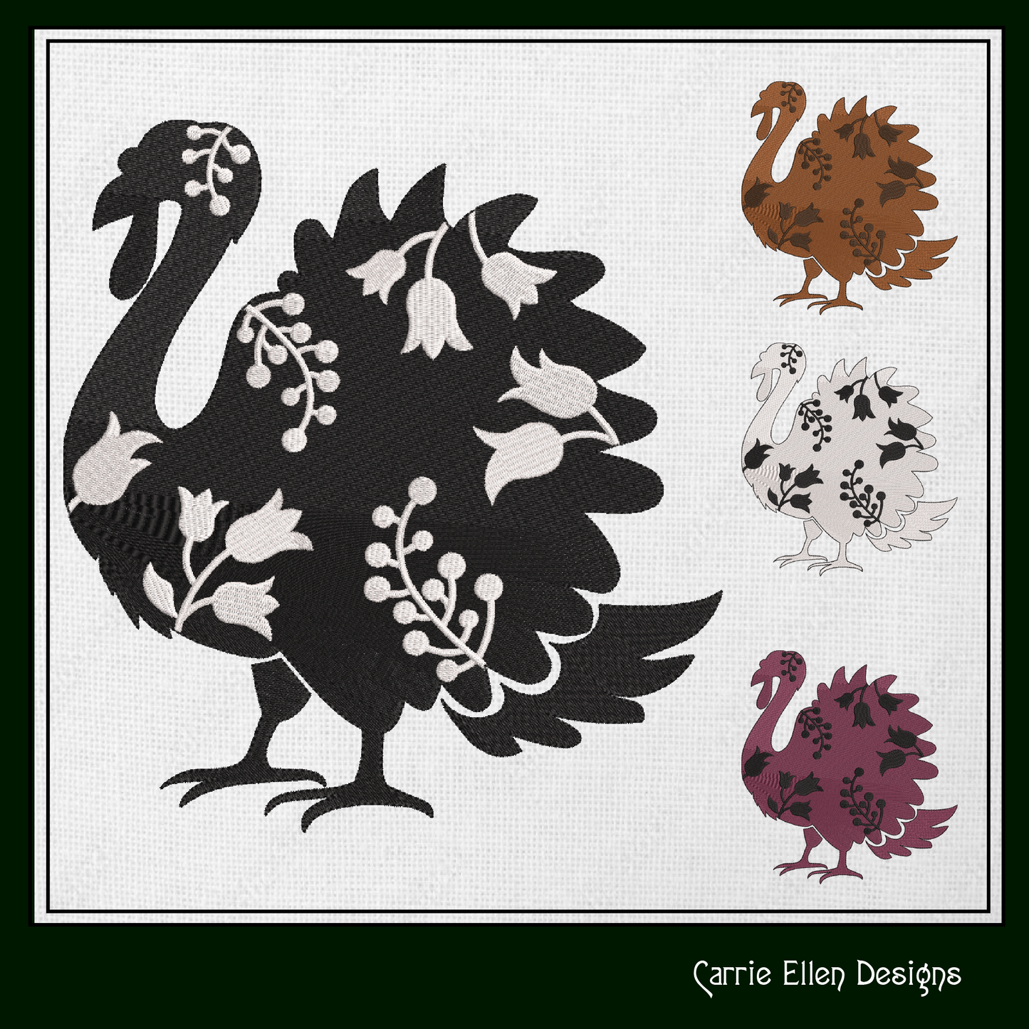 Floral Turkey Machine Embroidery Design – Wildflower Bird Silhouette – 6 Sizes (1618)