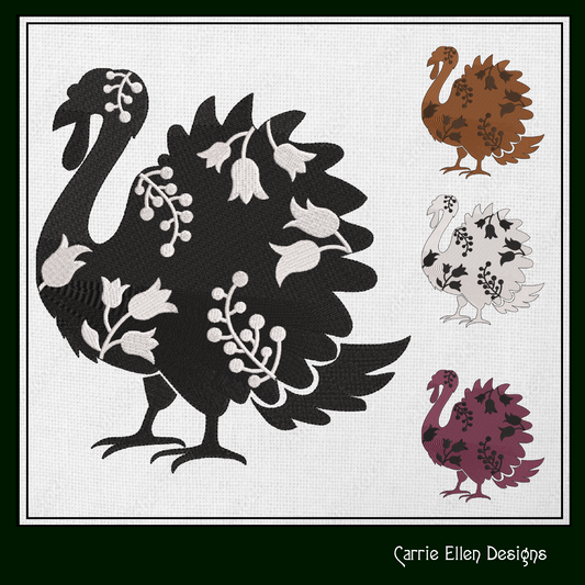 Floral Turkey Machine Embroidery Design – Wildflower Bird Silhouette – 6 Sizes (1618)
