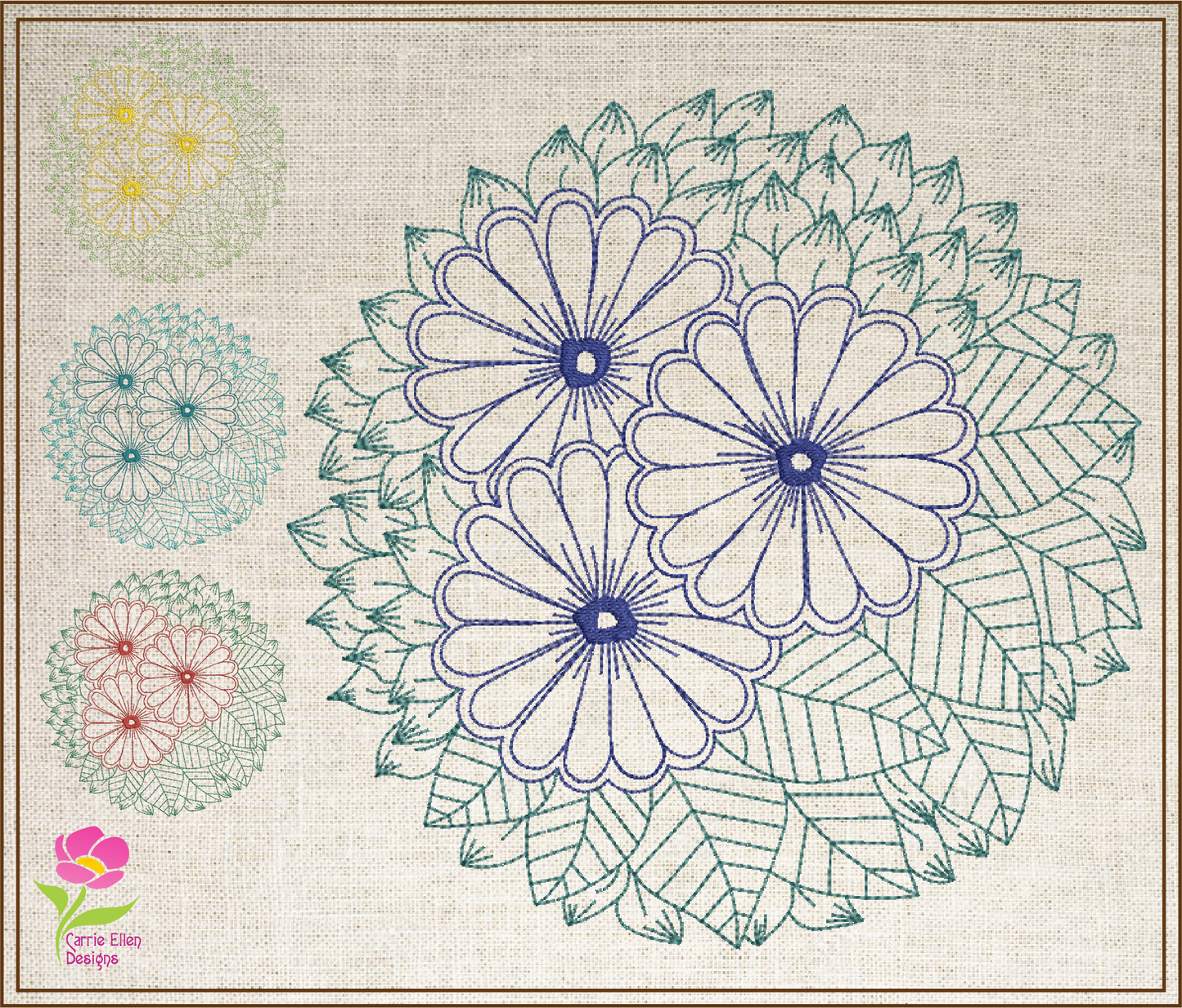 Mandala Flower Embroidery Design – Lace Floral Line Art – Spiritual Machine Embroidery File, 6 Sizes (0673)