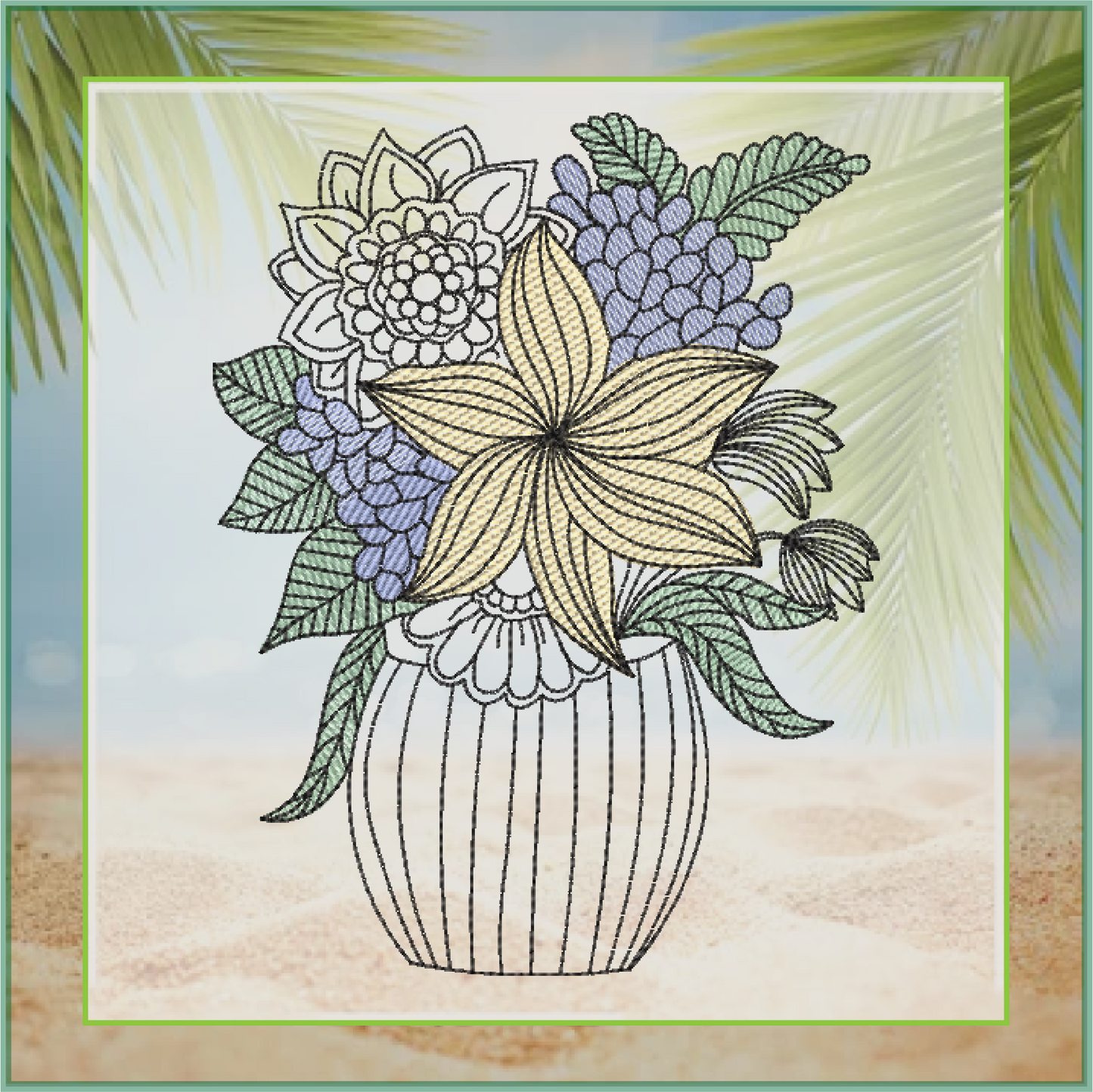 Flowers in Vase Machine Embroidery Design | Floral Table Setting Stitch File | Garden Flowers Pattern | 6 Sizes (0652)