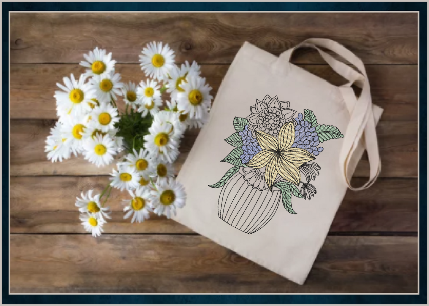 Flowers in Vase Machine Embroidery Design | Floral Table Setting Stitch File | Garden Flowers Pattern | 6 Sizes (0652)
