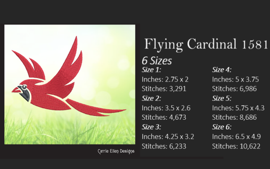 Cardinal Machine Embroidery Design – Flying Red Birds – 6 Sizes (1581)