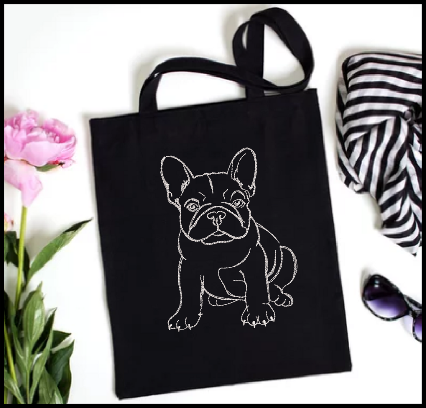French Bulldog Machine Embroidery Design – Frenchie Line Art Pet Dog Embroidery Pattern, 8 Sizes (0510)