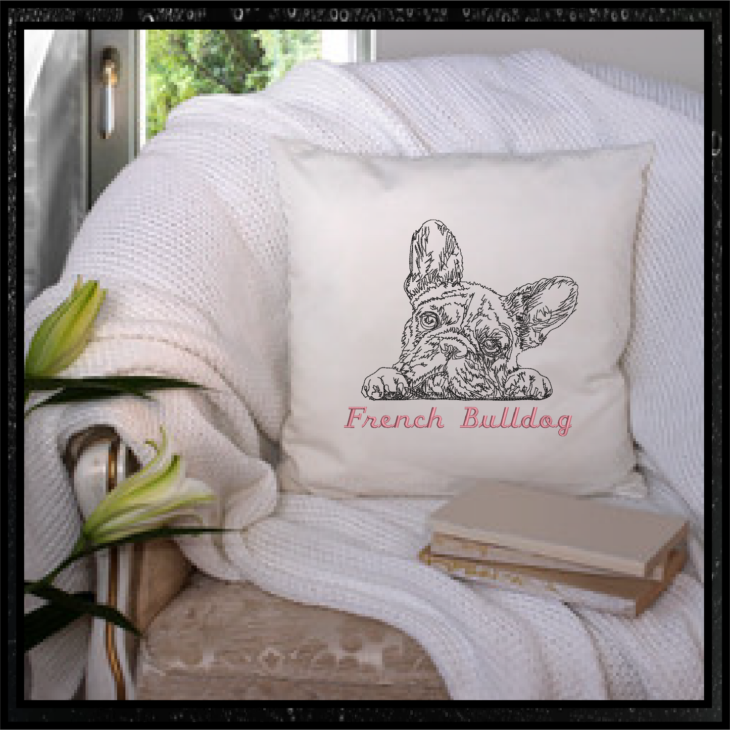 French Bulldog Sketch Machine Embroidery Design – Frenchie Line Art Dog Pattern, 8 Sizes (0492)