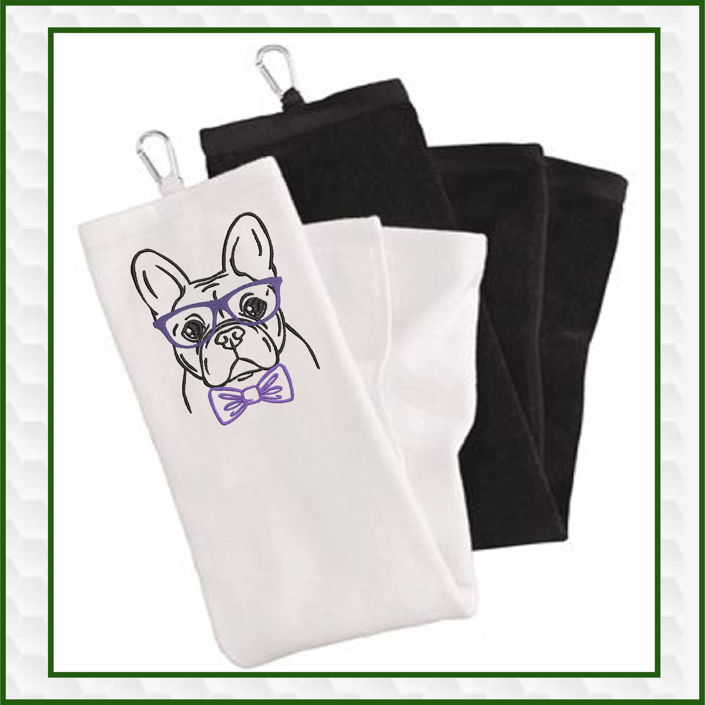 French Bulldog Machine Embroidery Design – Frenchie Dog with Glasses and Bow Tie, Stylish Pet Embroidery Pattern, 4 Sizes (0507)