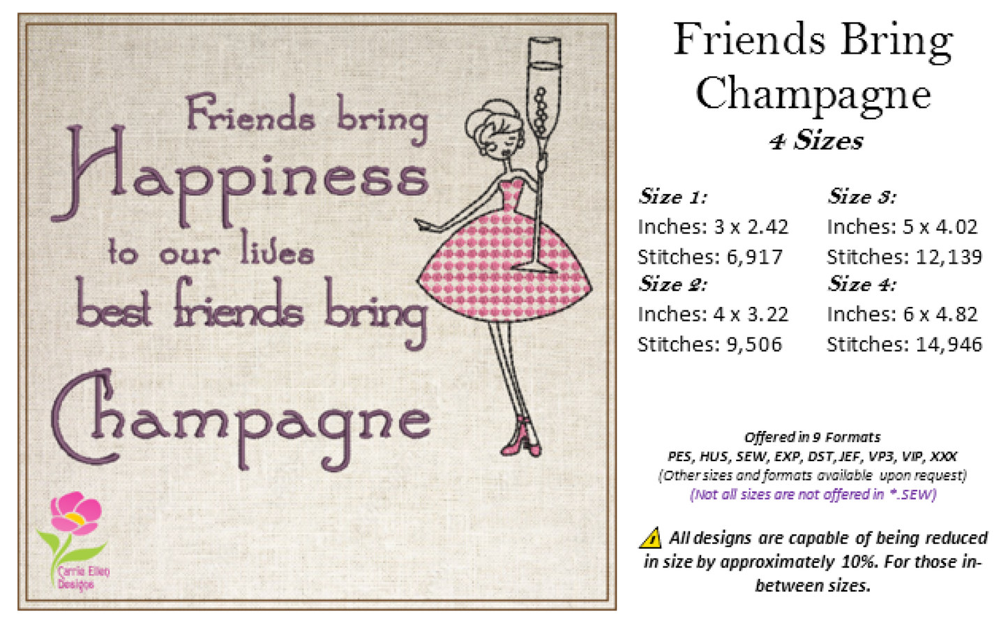 Friends Bring Champagne Machine Embroidery Design | Funny Sassy Quote, 4 Sizes (0426)