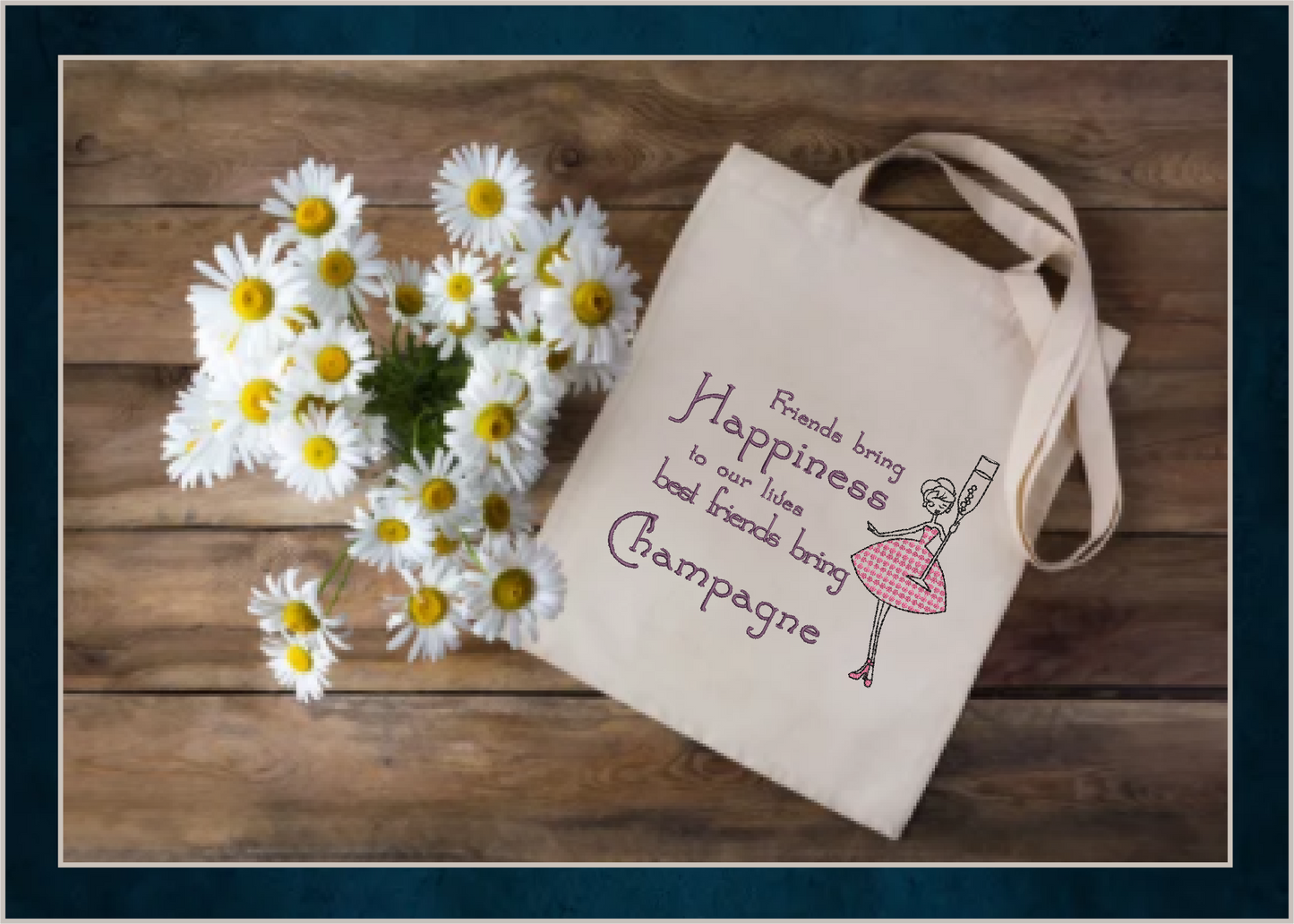 Friends Bring Champagne Machine Embroidery Design | Funny Sassy Quote, 4 Sizes (0426)