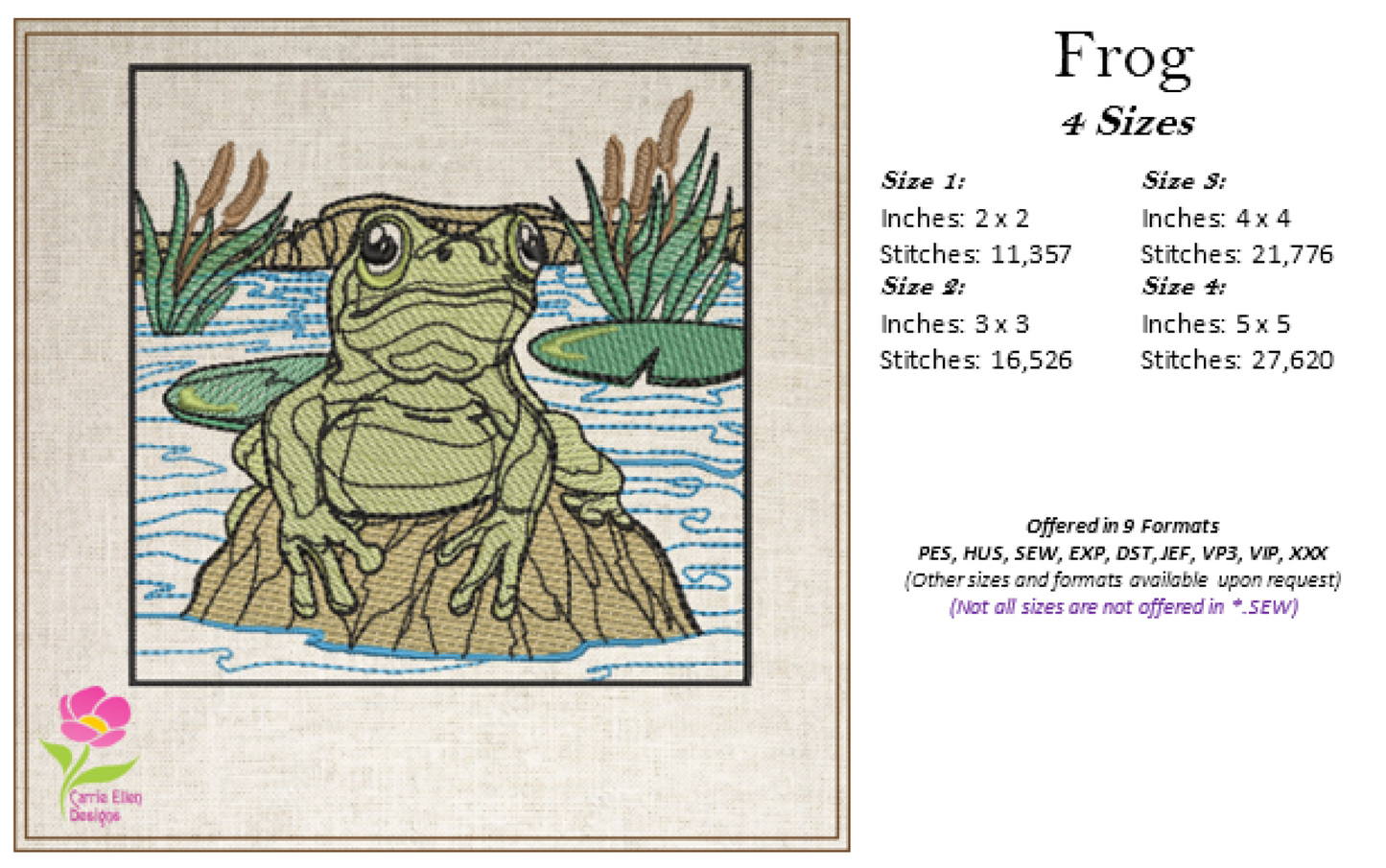 Frog Embroidery Design, Toad Machine Embroidery Design, Animal Embroidery, Nature Embroidery, 4 Sizes (0414)