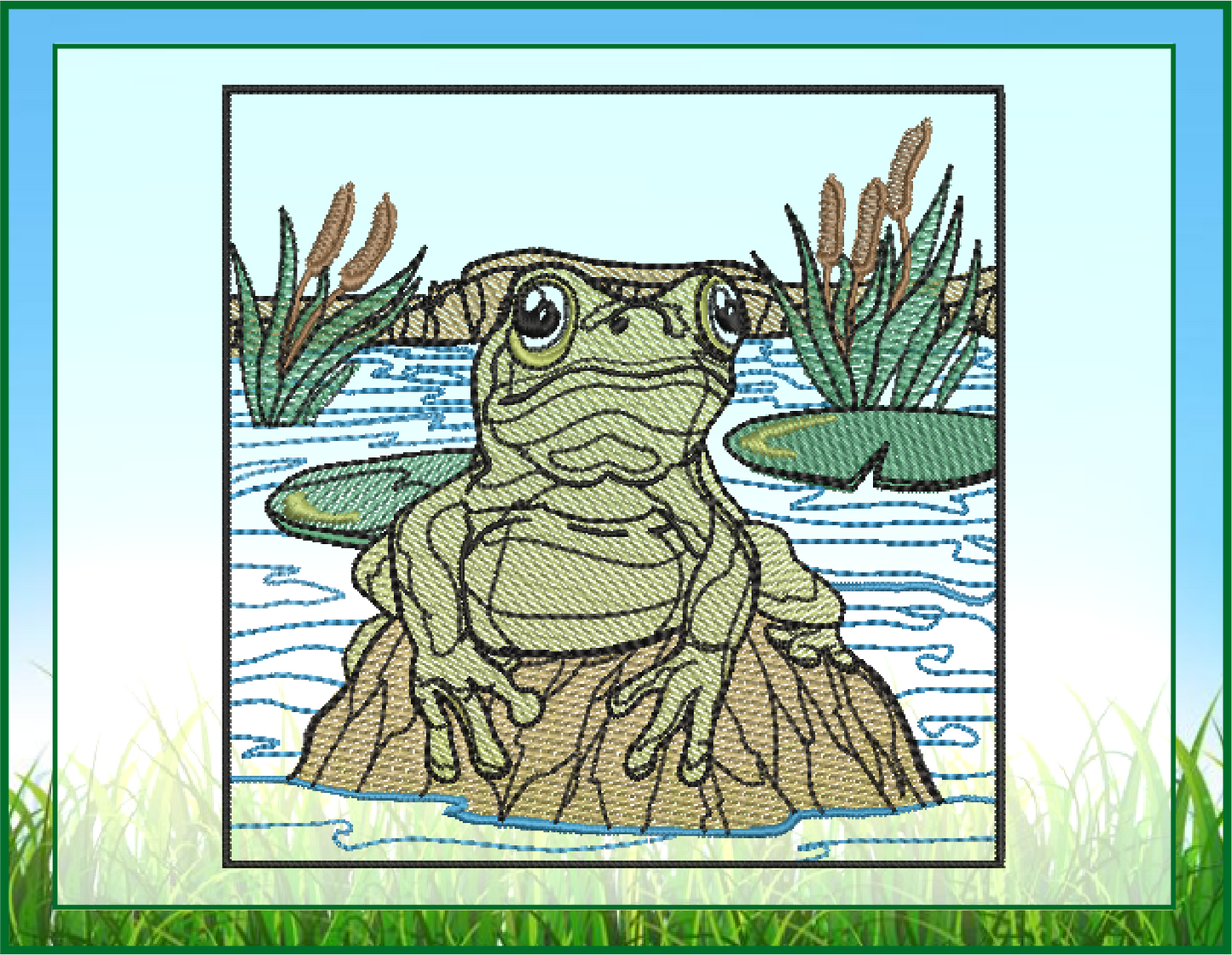 Frog Embroidery Design, Toad Machine Embroidery Design, Animal Embroidery, Nature Embroidery, 4 Sizes (0414)